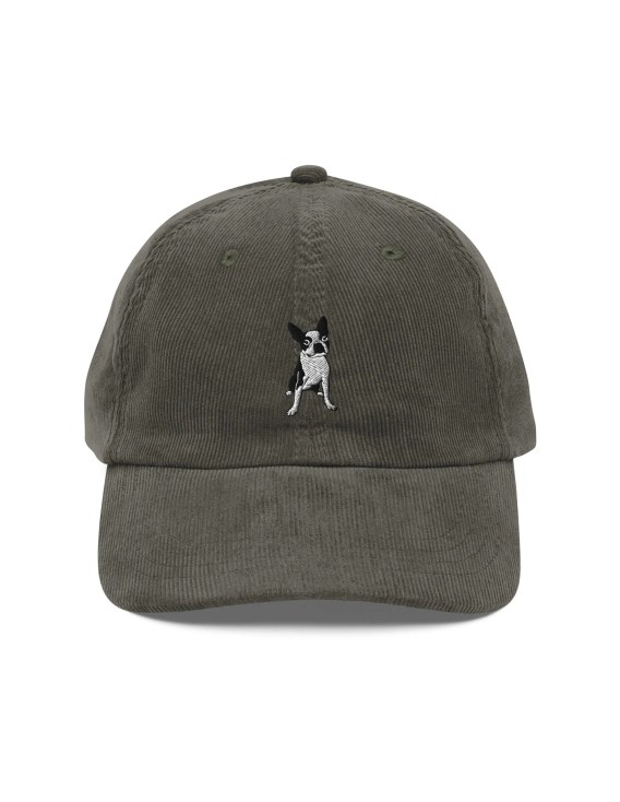 Corduroy Boston Terrier Embroidered Baseball Cap