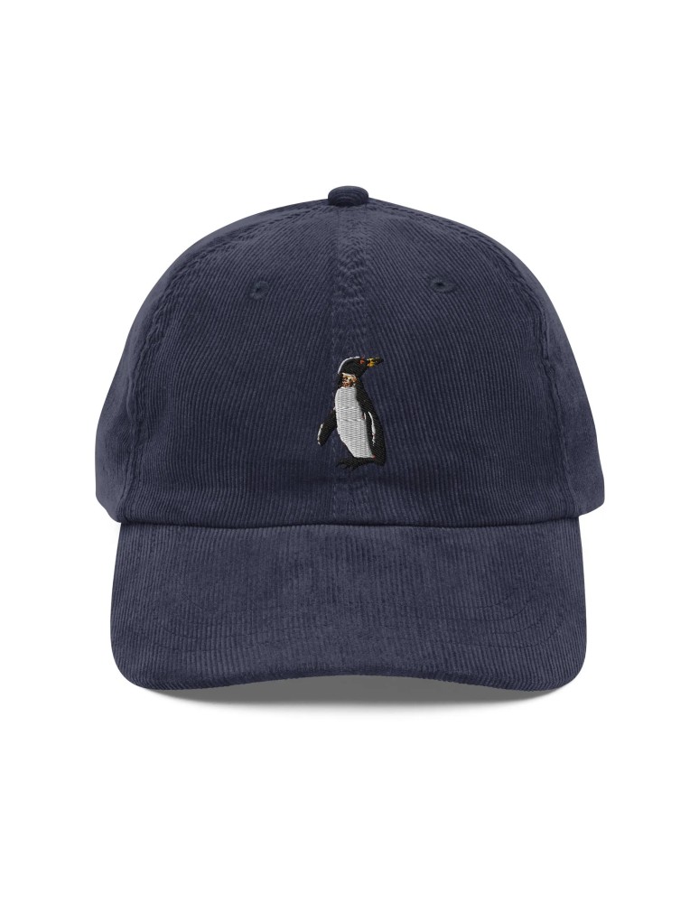 Corduroy Penguin Embroidered Hat