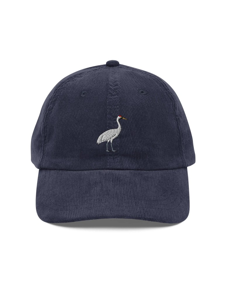 Corduroy Crane Embroidered Hat