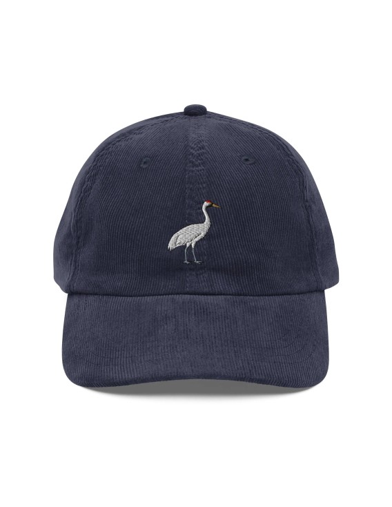 Corduroy Crane Embroidered Hat