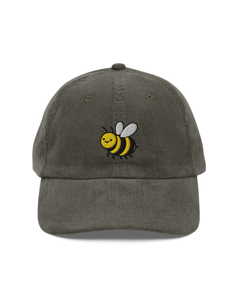 Corduroy bee embroidered hat