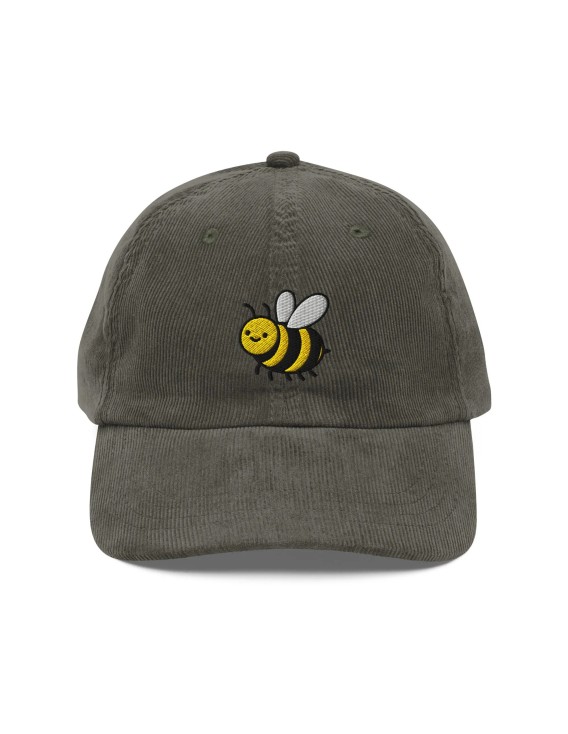 Corduroy bee embroidered hat