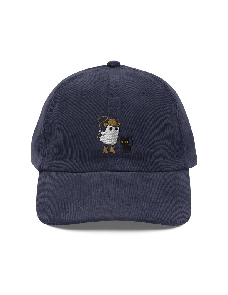 Corduroy denim owl and kitten embroidered hat