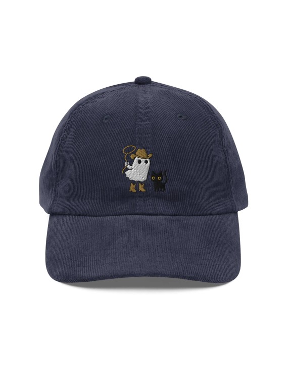 Corduroy denim owl and kitten embroidered hat