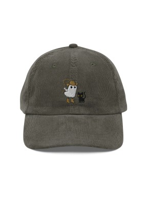 Corduroy denim owl and kitten embroidered hat