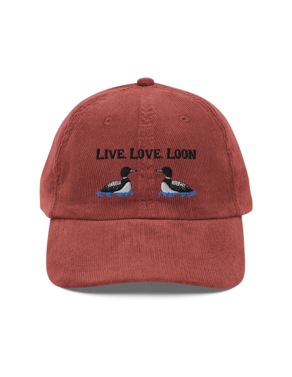 Corduroy Live, Love, Loon Embroidered Baseball Cap