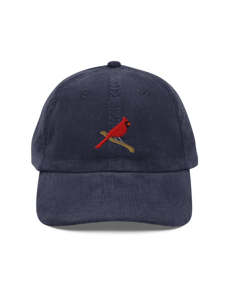 Corduroy Red Sparrow Embroidered Hat