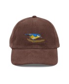 Corduroy blue and yellow bird embroidered hat