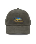Corduroy blue and yellow bird embroidered hat