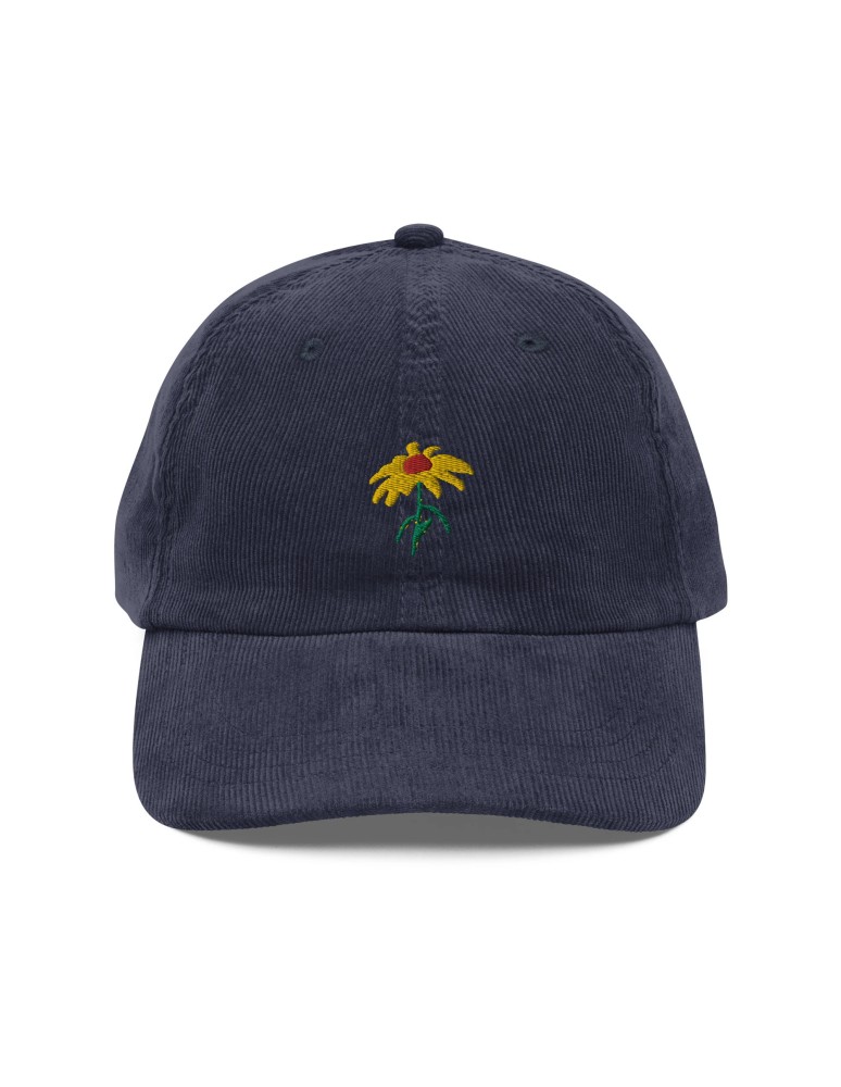 Corduroy yellow daisy embroidered hat