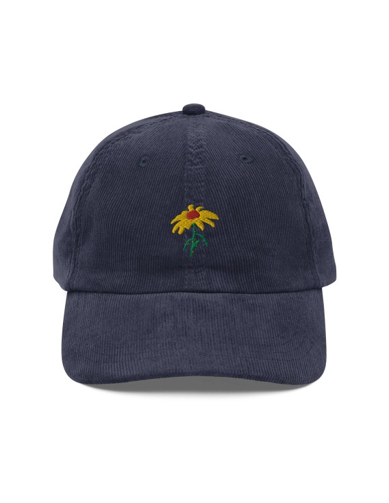 Corduroy yellow daisy embroidered hat