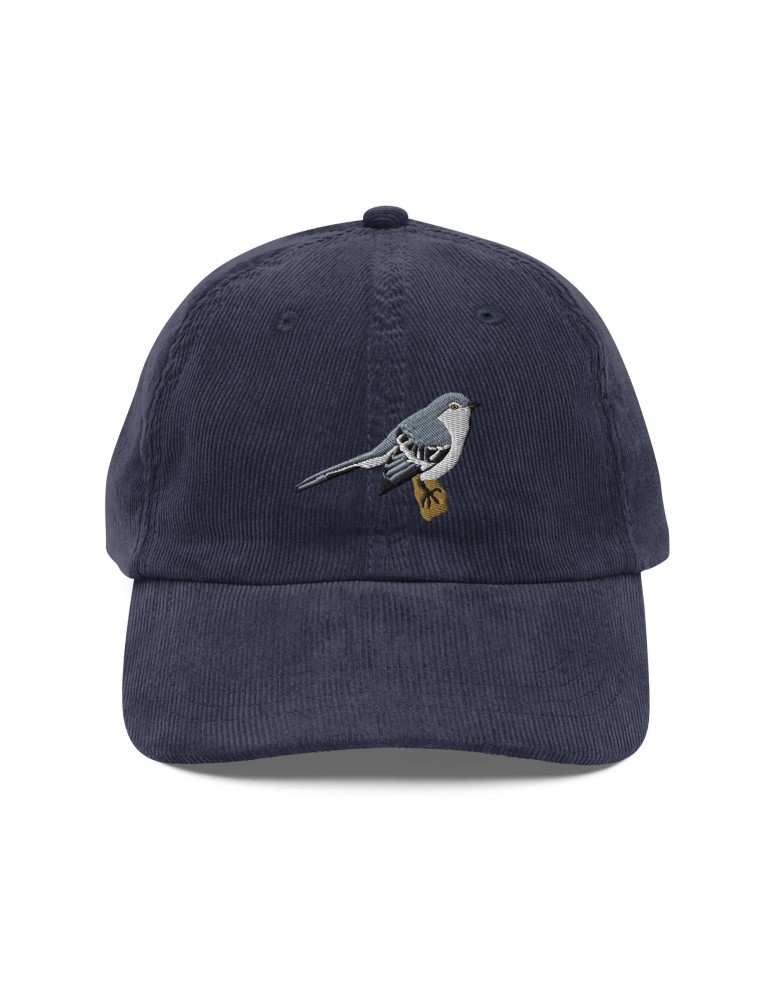 Corduroy Grey Songbird Embroidered Hat